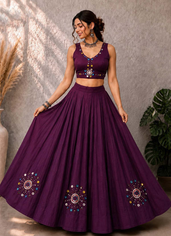 Purple Pure Cotton Readymade Navratri Special Lehanga Choli