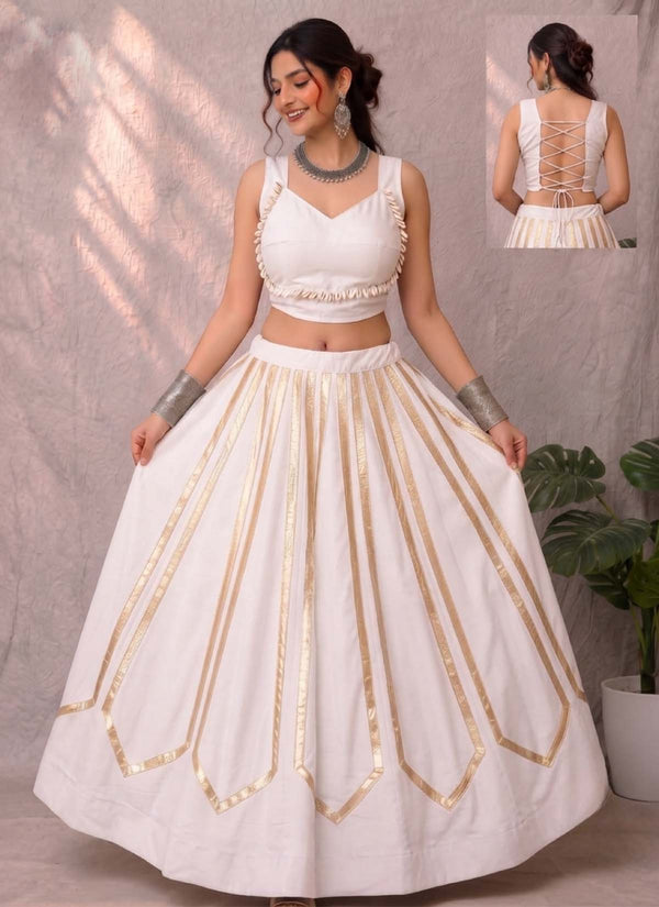 White Rayon Printed Readymade Navratri Lehenga Choli