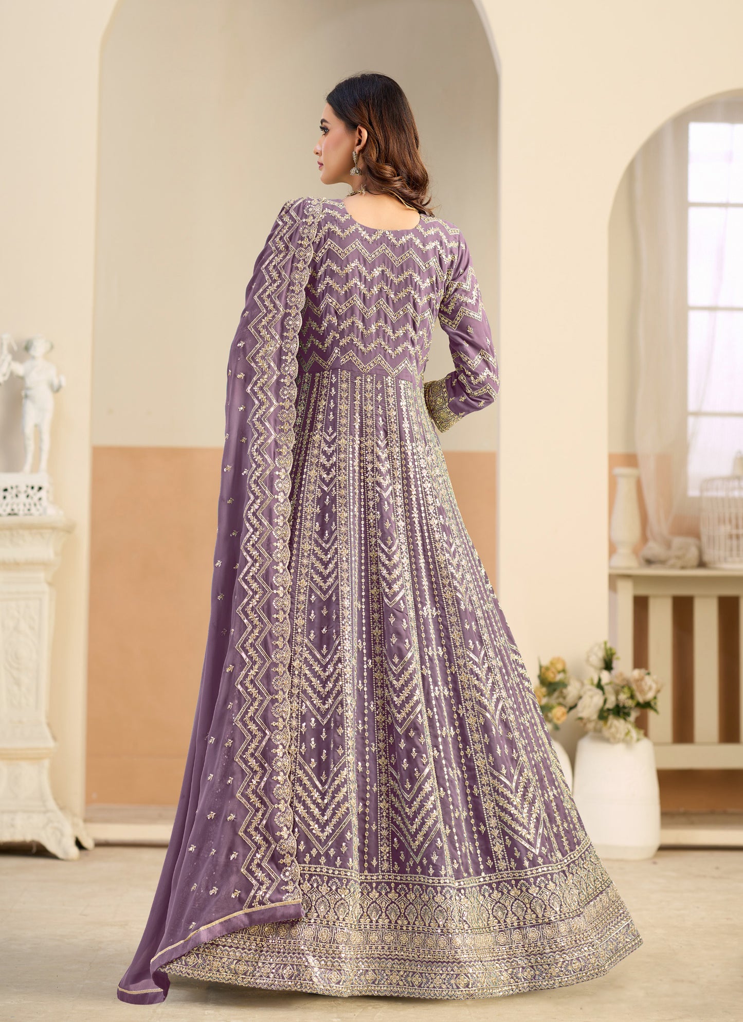 Georgette Havey Party wear gown purple colour