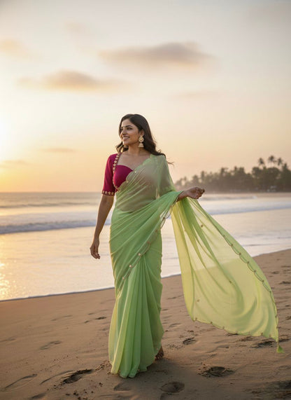 NEW COLOR SABHYASACHI INSPIRE DESIGNER MADHUBALA BLOUSE WITH SAREE