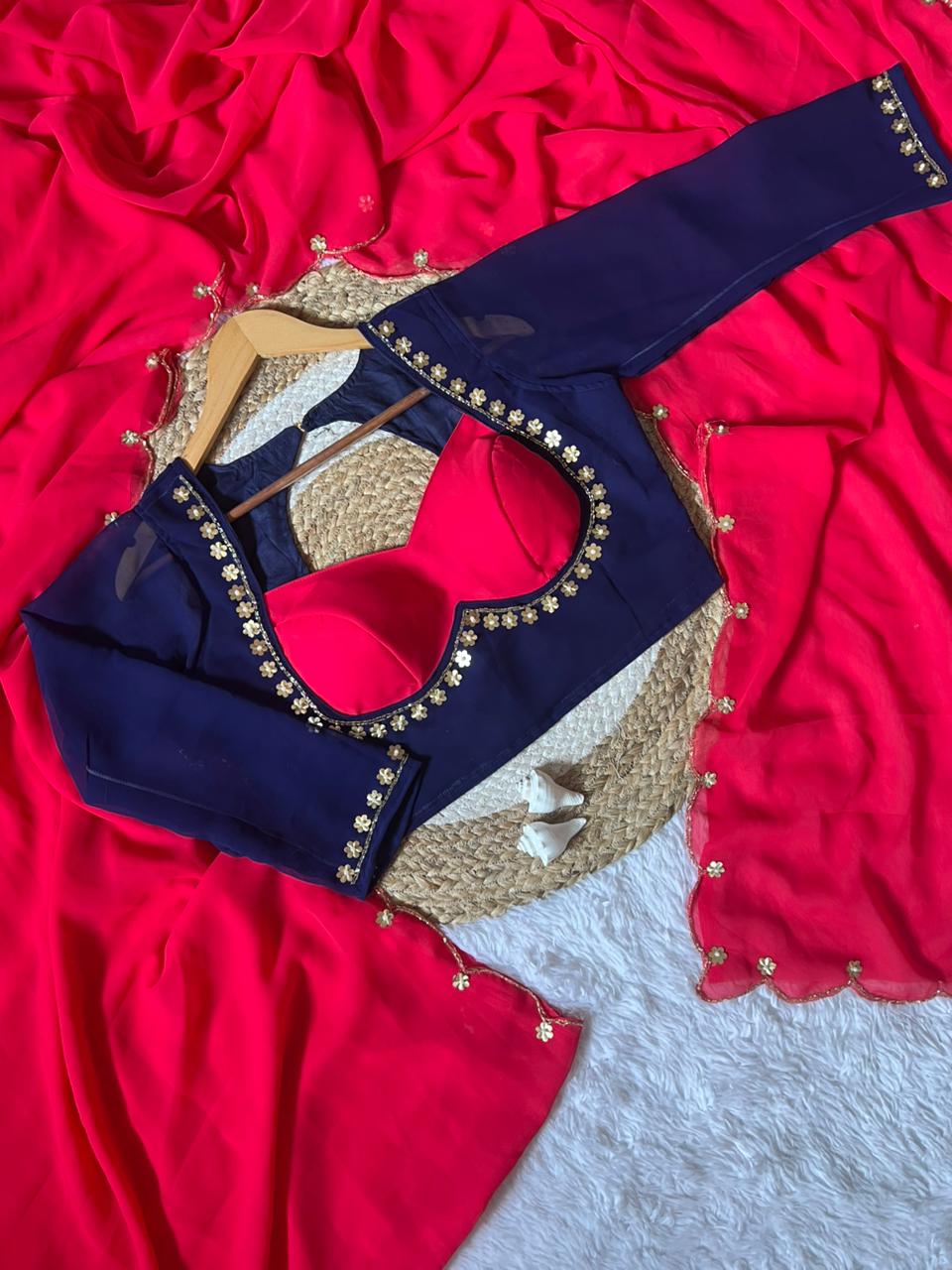 NEW COLOR SABHYASACHI INSPIRE DESIGNER MADHUBALA BLOUSE WITH SAREE