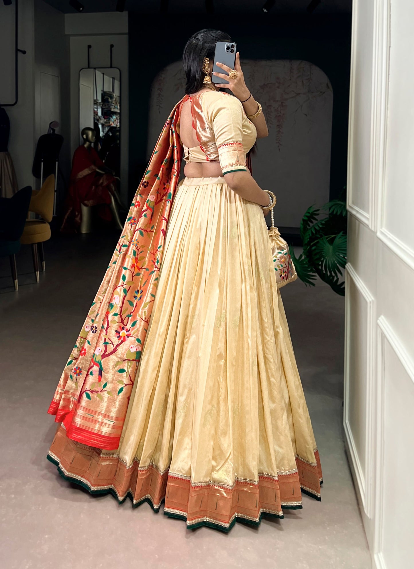 Paithani Silk Lehenga choli is Where Traditional zari weaving meets graceful lace borders—crafted for moments that deserve royalty