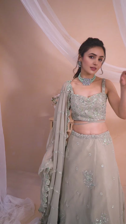 Pista Georgette Embroidered Designer Semi-Stitched Lehenga Choli with Dupatta